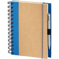 rectangular wirebound recycled journal with blue cloth trim